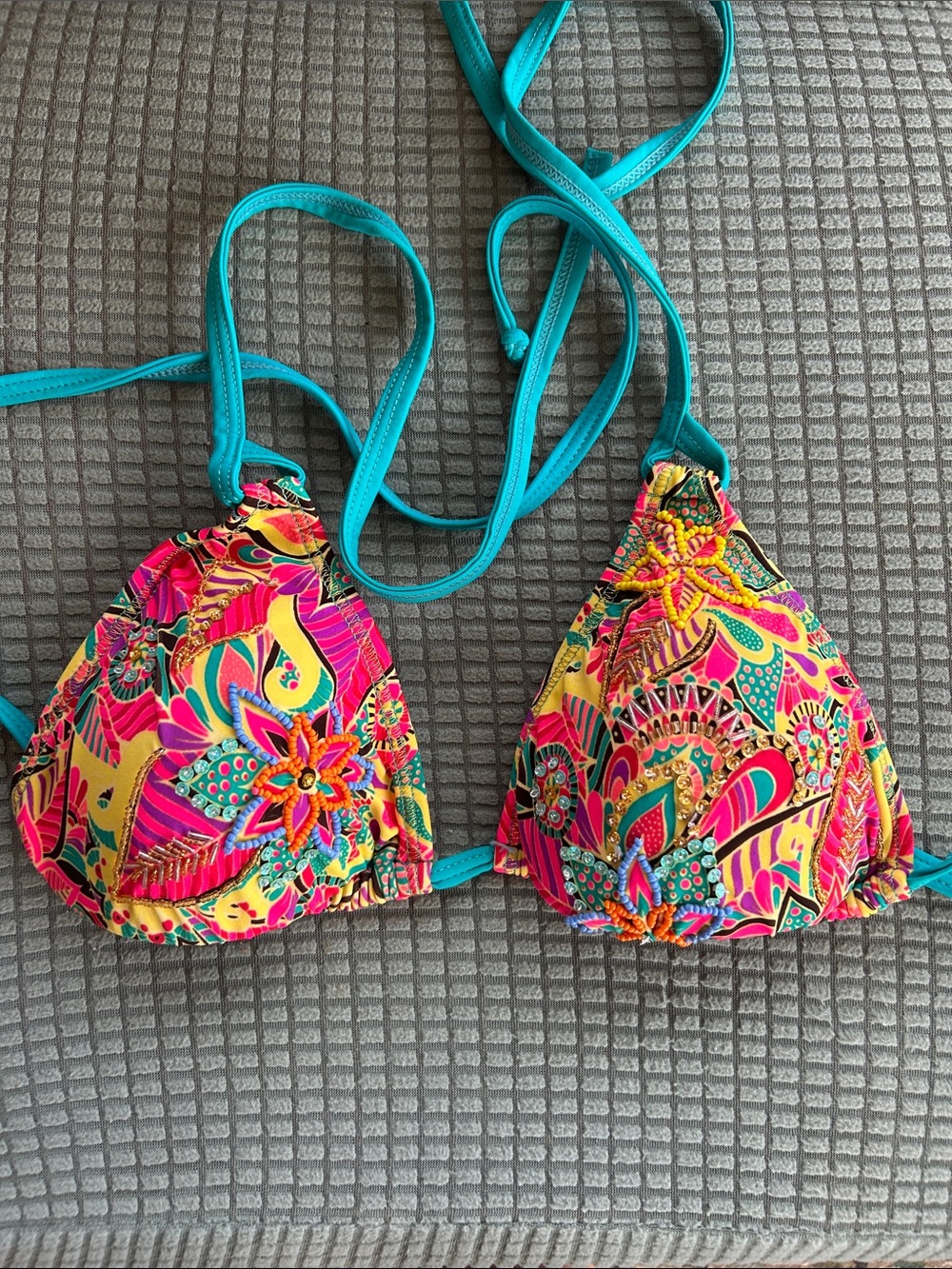 Floral Bikini Top with beading.